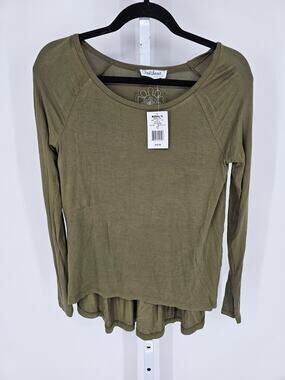 Cloud Chaser Womens Sz XS Long Sleeve Jersey Knit Blouse Olive Green NEW